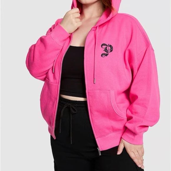 PINK Victoria's Secret Tops - Carmine Rose PINK campus fleece full zip hoodie